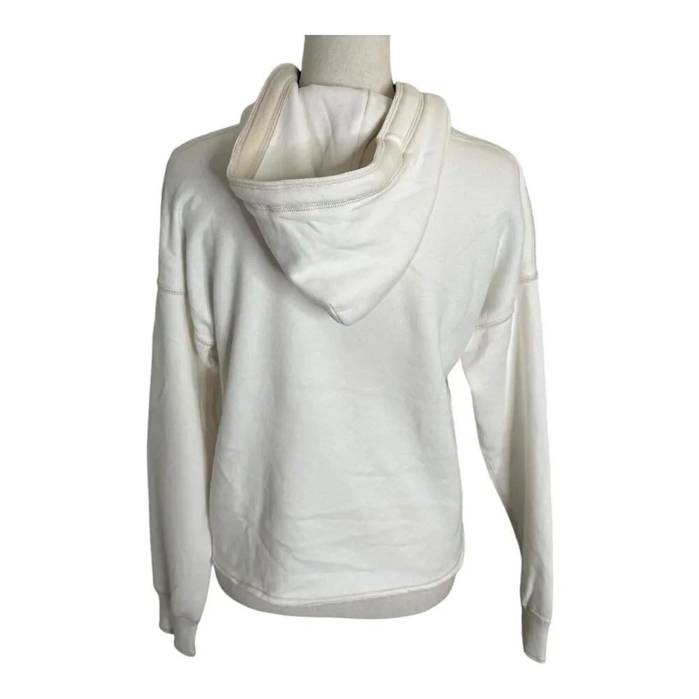 Abercrombie and Fitch Cream Cropped Hoodie XS Embroidered‎ Logo Pullover